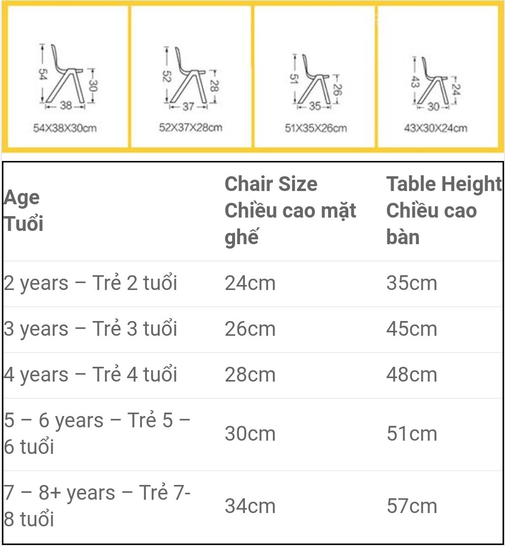 kích thước chuẩn chọn mua bàn ghế cho trẻ