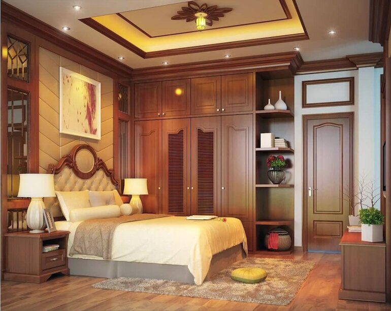 Thiết kế nội thất phòng ngủ bằng gỗ tự nhiên 