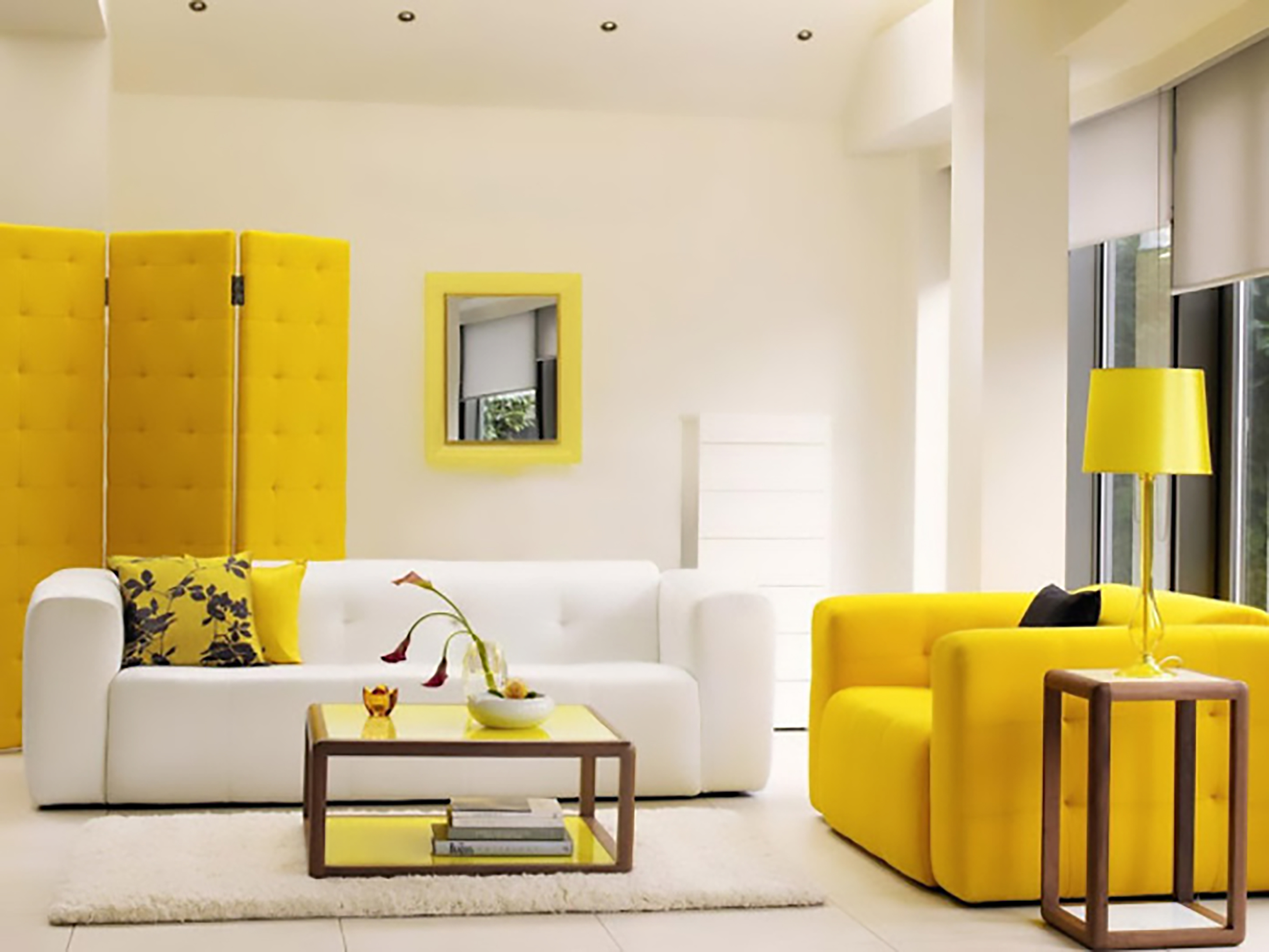 ý tưởng thiết kế nội thất phòng khách màu vàng tràn đầy năng lượng