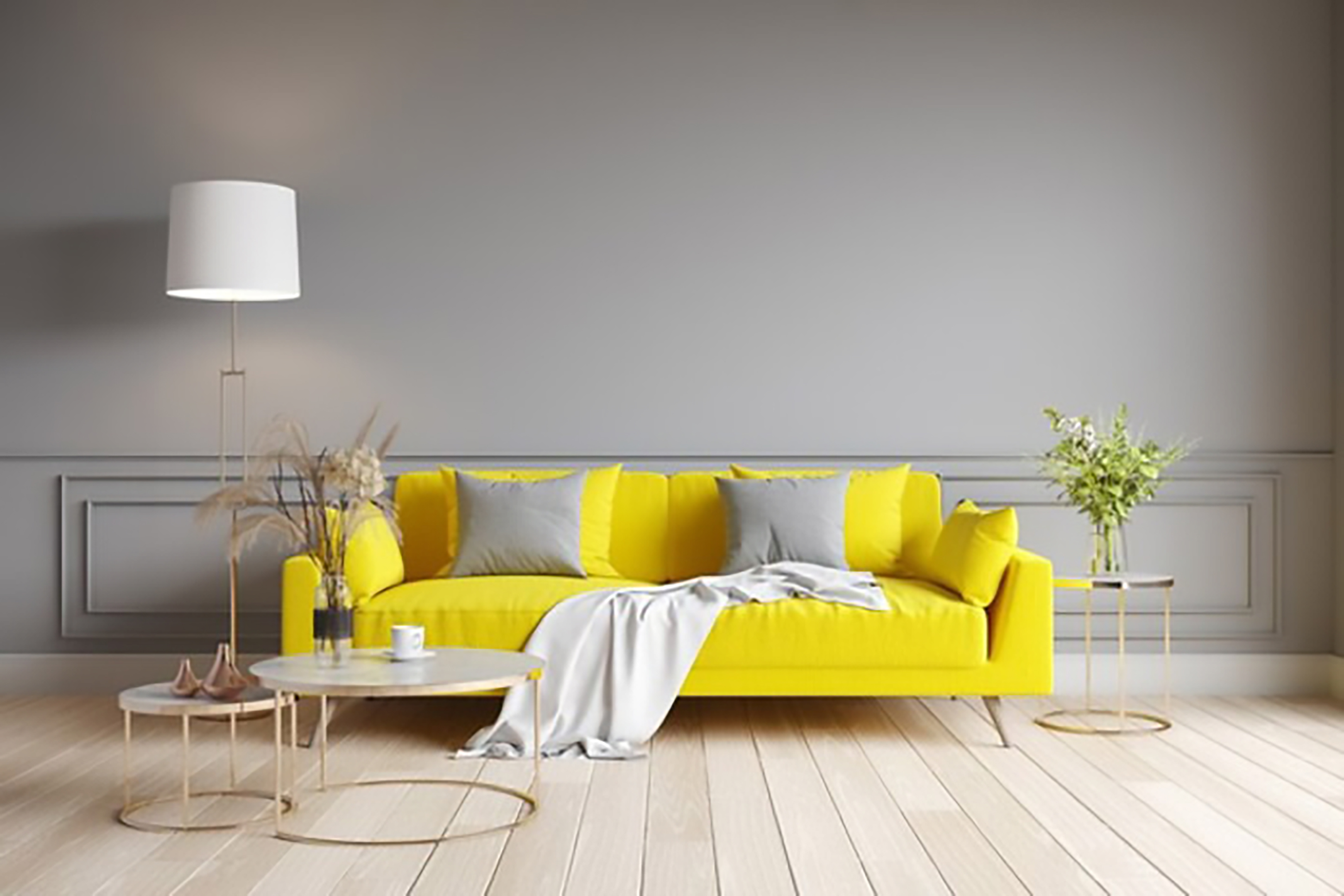 thiết kế nội thất phòng khách màu vàng cá tính