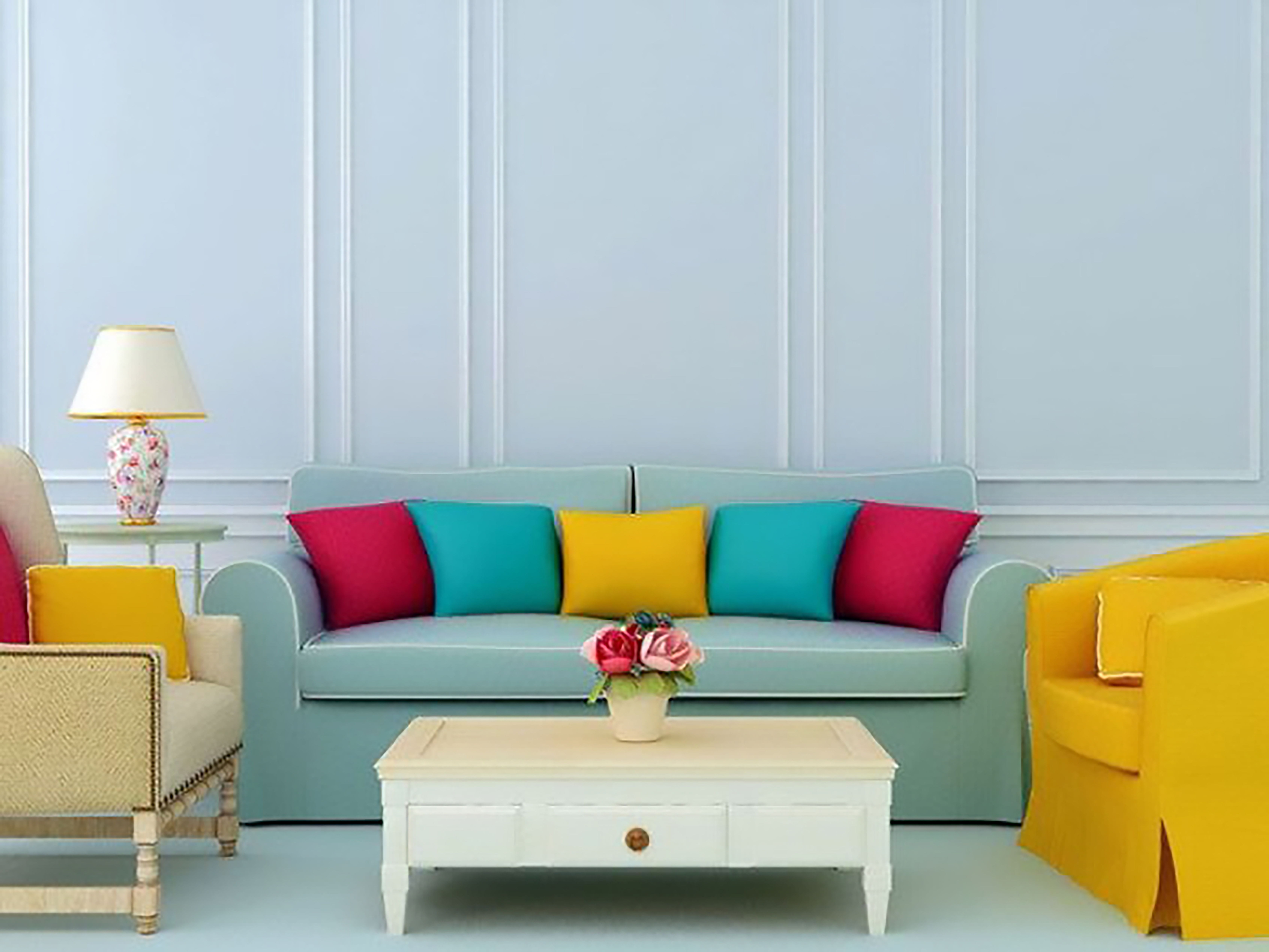 ý tưởng thiết kệ nội thất phòng khách màu vàng tràn đầy năng lượng