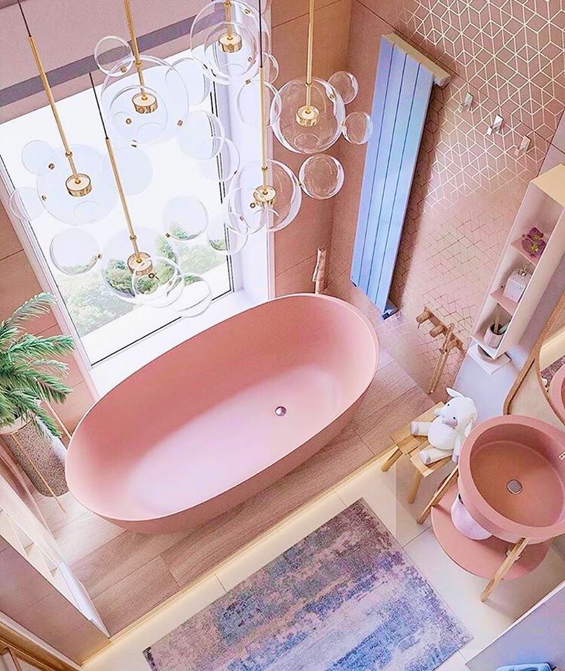 Ý tưởng phòng tắm màu hồng nhẹ nhàng, lãng mạn